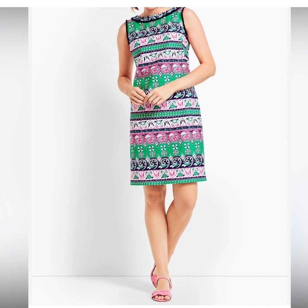 Talbots Vibrant Print Cotton Sleeveless Dress size 16W preppy classic office